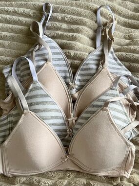 SO Soft Nude & Light Gray Striped and nude Wireless Bras - 36A